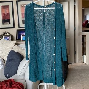 Green Free People Long Knit Sweater